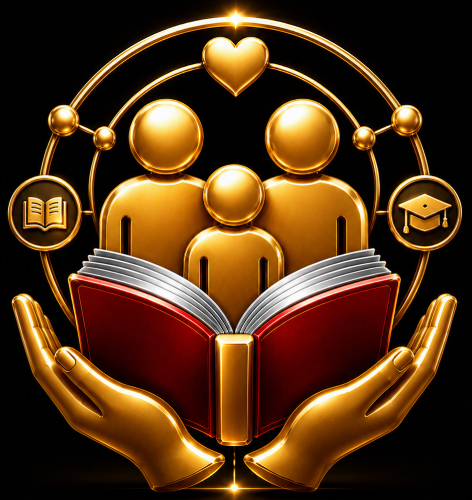 Children-first BLZ education motif with book, family, and learning symbols