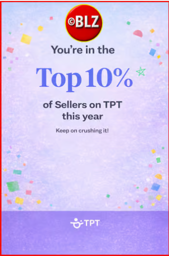 BLZ Top 10 percent TpT seller recognition